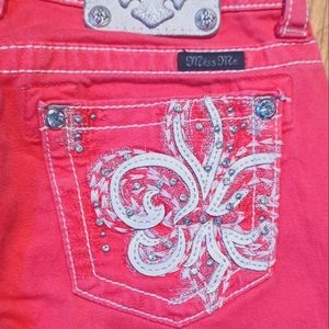 Miss Me Skinny Jeans White Leather Design with Rhinestones & Silver Studs 27×32